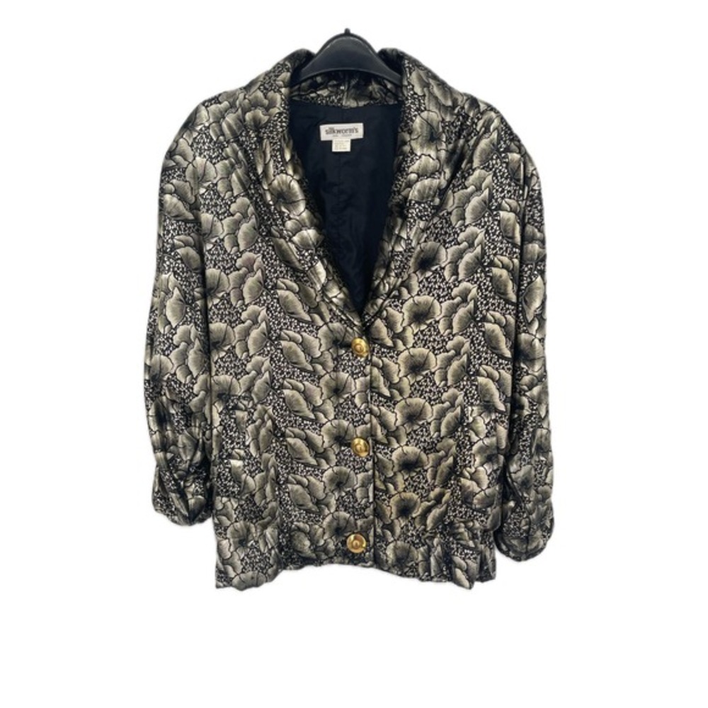 Silkworms High Fashion Vtge Gold Black Floral Brocade Blazer Jacket 2 See Note - Picture 6 of 8